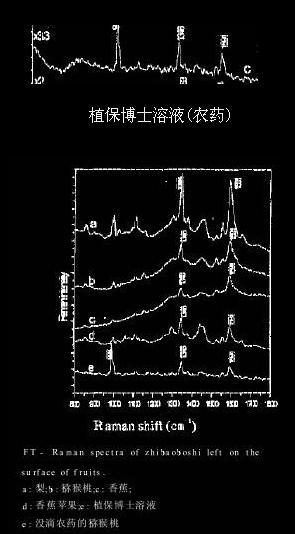 不同种类水果表面滴加植保后得到的拉曼谱